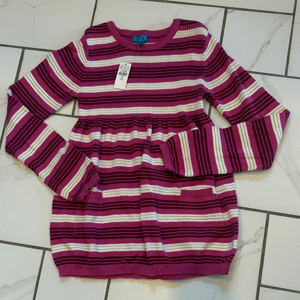 The Children's Place Magenta Striped Sweater Tunic - L